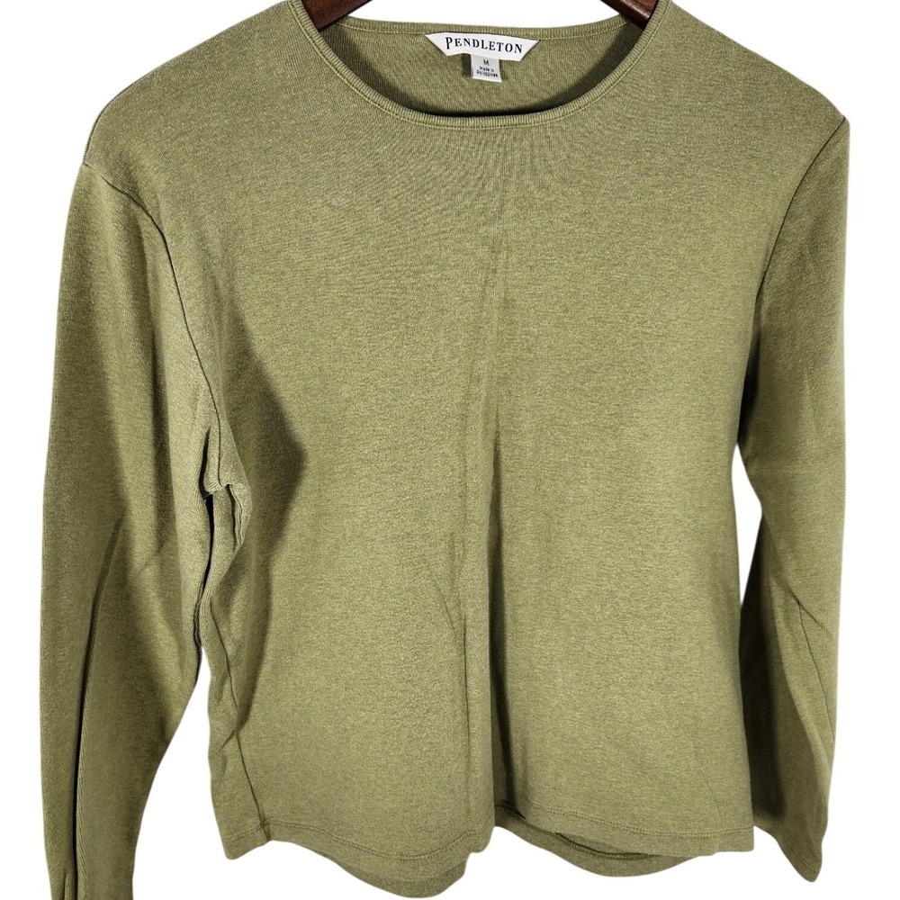 Vintage Pendleton Avocado Green 100% Cotton Long Sleeve Heavy Duty Tee Size M